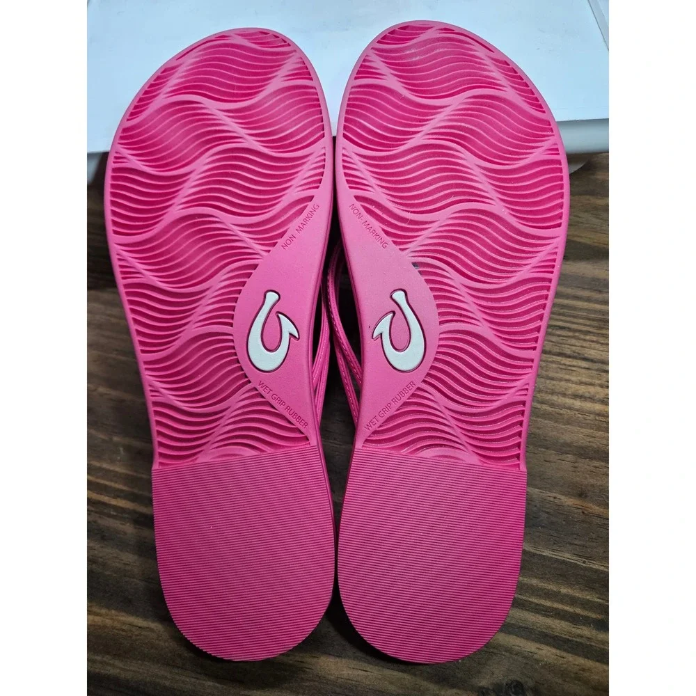 OluKai Aka‎ Thong Sandals Pink Plumeria Knot Strap Flip Flops 10-10.5 #546